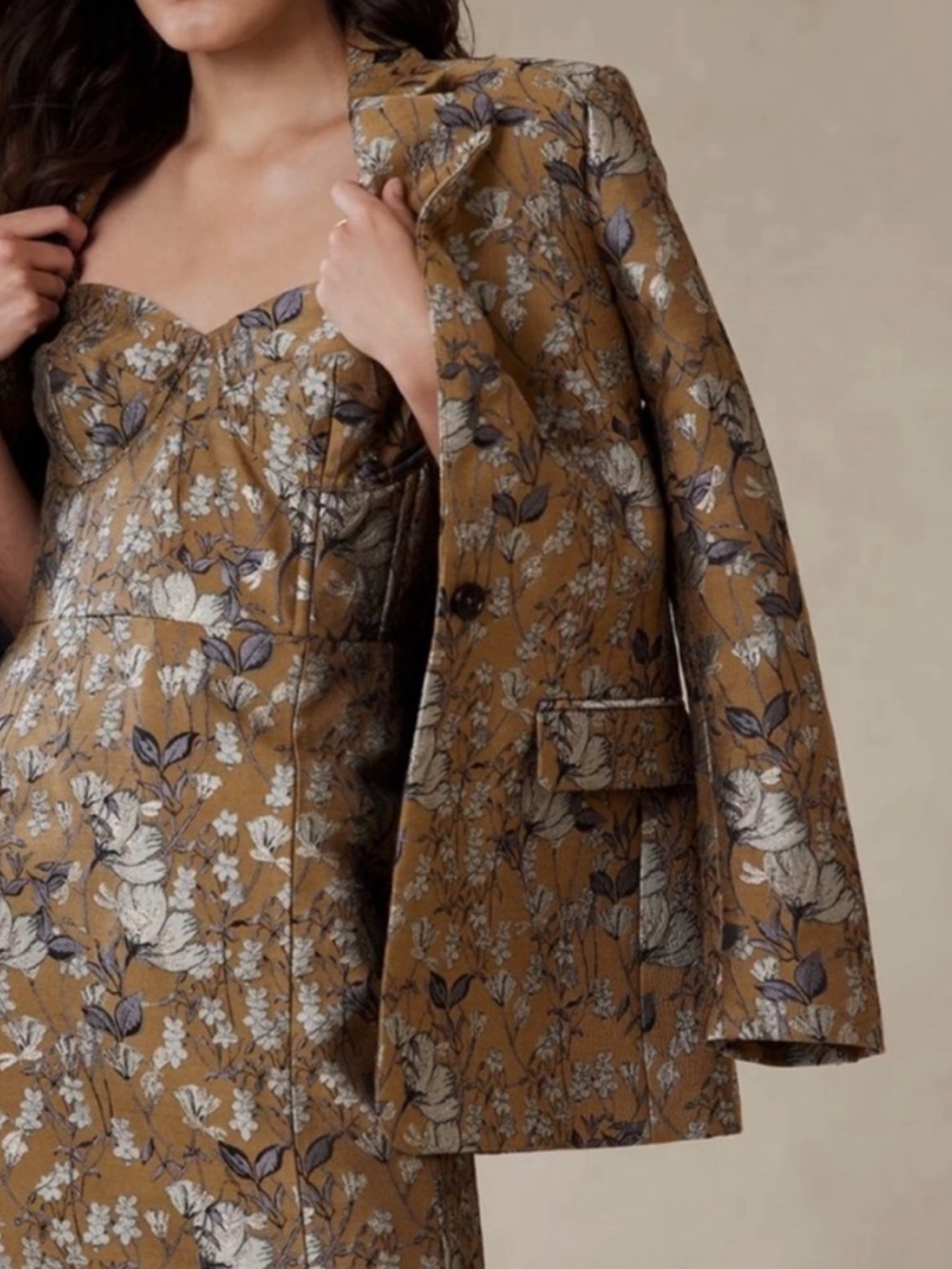 Banana Republic Eclat Brocade Blazer Gold Floral Metallic Jacquard Size 8 - Picture 15 of 15